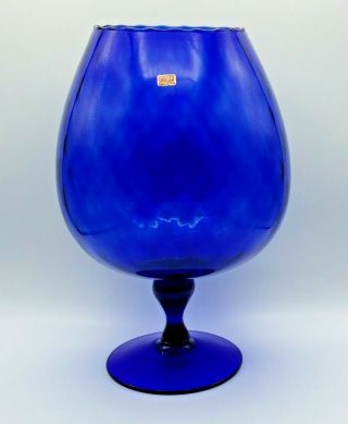 Vintage Italian Glass Brandy Snifter Cobalt Blue Empoli Optical Large Vase