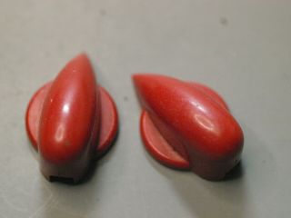 2 - Vintage Red Pointer Knobs,  1 1/8 " Long,  1/2 Inch High,  Fits 1/4 Smooth Shaft,