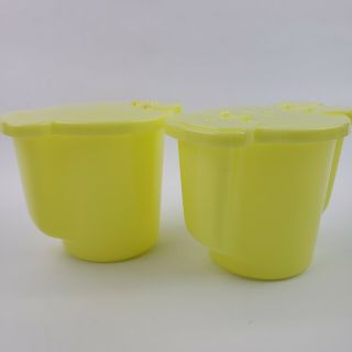Vintage Tupperware Cream & Sugar Bowl Set With Flip Top Lids Yellow 574 & 577