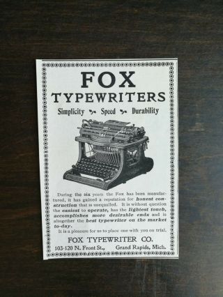 Vintage 1902 Fox Typewriter Company Ad
