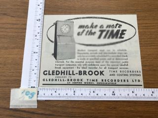 Gledhill - Brook Time Recorder Clock Vintage Advert Press Cutting 1948