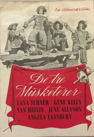 The Three Musketeers Lana Turner Gene Kelly Vtg 1948 Danish Movie Program