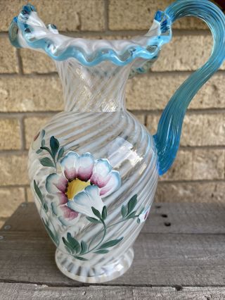 Fenton Glass 1995 French Opalescent Floral Pitcher Historic 90th Anniv Signed