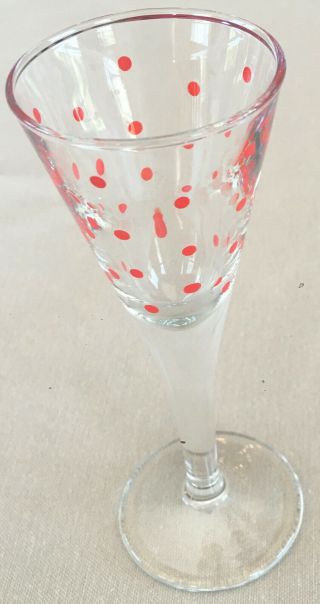Vintage Drinking Glass Cordials 2 Oz.  Red Dots 6 - Piece Set