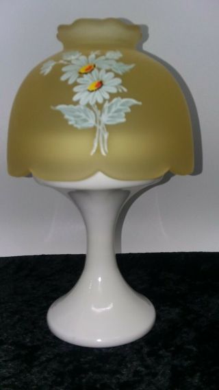Vintage Westmoreland Fairy Lamp Milk Glass / Satin / Hand Painted Yellow With Da