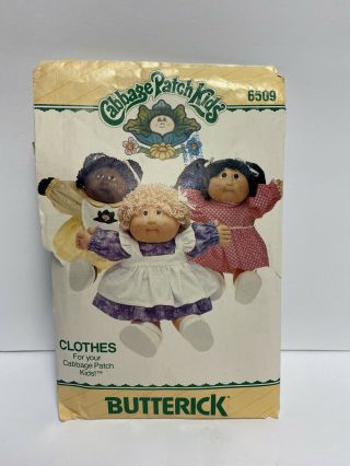 Vtg Butterick 6509 Cabbage Patch Kids Doll Clothes Dress Panties Bib Pattern (d)