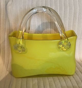 Murano Style Yellow Art Glass Hand Blown Purse/handbag Vase