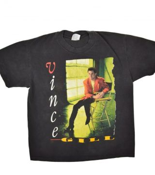 Vintage Vince Gill Graphic T Shirt Mens L Faded Black Single Stitch Made In Usa