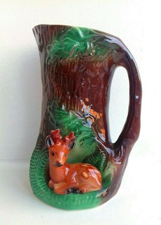 Vintage Eastgate Withersnea Pottery Jug Vase Fauna Tree Brown Green Decor Kitsch