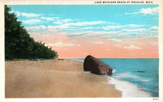 Vintage Postcard Beach Scene At Douglas On Lake Michigan