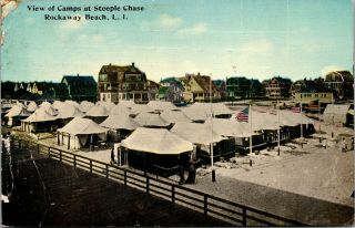 Vintage 1913 Camps At Steeple Chase,  Rockaway Beach York Ny Postcard