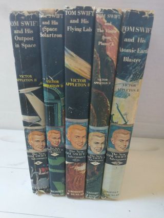 Tom Swift Jr,  Vintage,  Victor Appleton Ii,  Set Of Five Books With Dust Jackets
