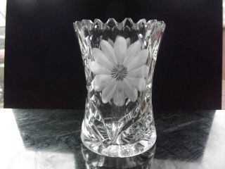 4 - 1/2 " Spooner Celery Vase,  American Brilliant Cut Glass Crystal Floral Daisy