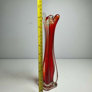 Murano Vintage Red Vase Thin Pen Floral Solid Retro Sommerso Italian 24cm Bx3