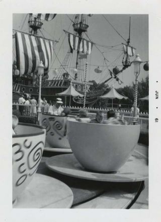 Vintage Photo Teacup Ride & Pirate Ships At Disneyland 1961