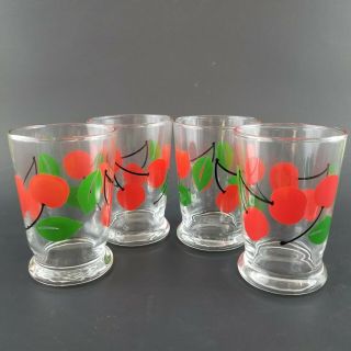Set Of 4 Vintage Libbey Red Cherries Stem Swanky Swig 6 Oz Juice Glasses