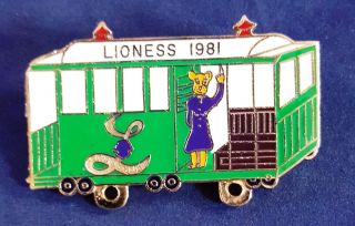 Vintage 2 " Brass Enameled Streetcar Lions Club Pin " Lioness 1981 "