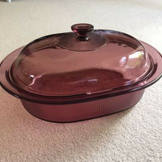Corning Pyrex Visions 4 Qt.  Oval Covered Casserole Dish Roaster Cranberry V - 34 - B