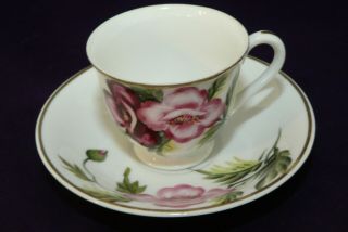 Vintage Merit Occupied Japan Demitasse Tea Cup & Saucer Red Pink Roses