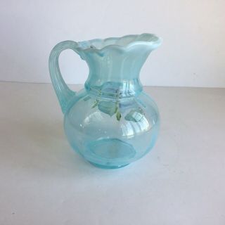 Fenton Blue Rib Optic Pitcher,  Hand Painted By S Jackson 2007 2