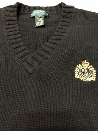 VTG Men’s Ralph Lauren V - Neck 100 Cotton Sweater Pullover Crown Crest Small S 2