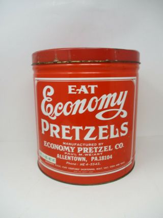Vintage Advertising Tin.  Economy Pretzel Tin.  1940’s.  Allentown,  Pa