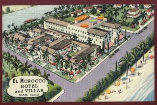 061715 El Morocco Hotel And Villas Miami Beach Fl Florida Vintage Linen Postcard