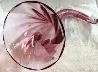Vintage Hand Blown Pink Glass Cornucopia/horn Of Plenty