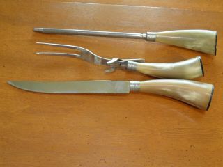 Vintage Carving Set Faux Stag Horn Knife Fork Sharpener