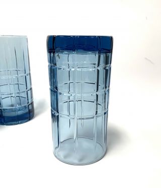 Vintage Set Of 4 MCM ANCHOR HOCKING Blue TARTAN Flat Iced Tea Glasses 16 oz 3