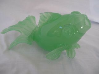 Koi Fish Sculpture In Jade Green Color Glass