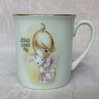 Vtg 1978 Precious Moments " Jesus Loves Me " Tiny Small Easter Bunny Cup Enesco