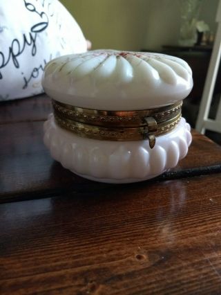 Antique Pink Sea Shell Wave Crest Dresser Trinket Jewelry Box Hand Painted