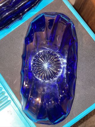 Cobalt Blue Glass Set Of 4 Anchor Hocking Pressed Banana Split Bowls Dishes 2