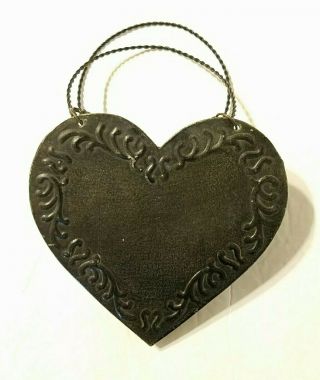Vintage Country Rustic Embossed Black Dark Grey Tin Metal Heart Wall Pocket