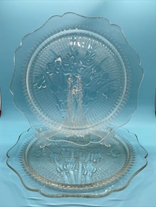 Jeannette Glass Iris And Herringbone 9” Dinner Plates In Crystal / Clear (2)