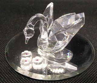 Crystal Swan On Mirror With Small Flowers