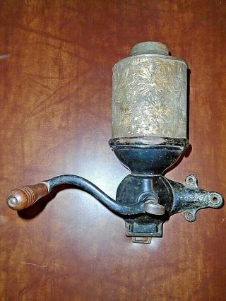 Vintage Royal Cast Iron Coffee Mill Grinder Tin Floral Hopper Wall Mount