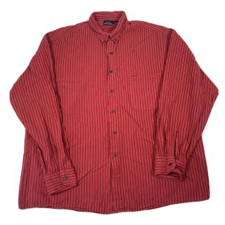 Vintage Bon Homme 90s Striped Red Long Sleeve Button Up Shirt - Mens Xl
