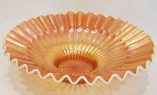 Antique Dugan Carnival Glass Bowl Caroline Peach Opalescent Ribbon Edge 9 "