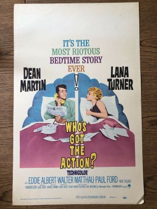 Who’s Got The Action? Window Card 1962 Dean Martin Lana Turner 12x22