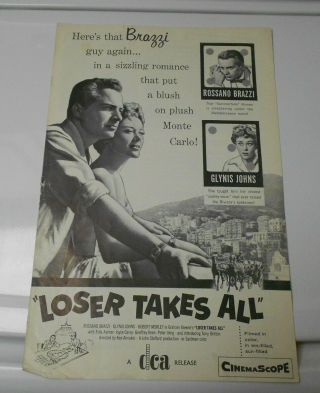 1956 Loser Takes All Press Book Kit Rossano Brazzi Glynis Johns Fn,