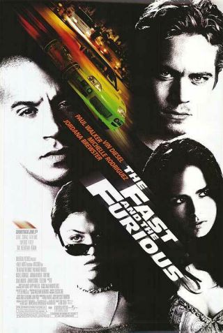 The Fast And The Furious Movie Poster 1 Sided Vf 27x40 Paul Walker