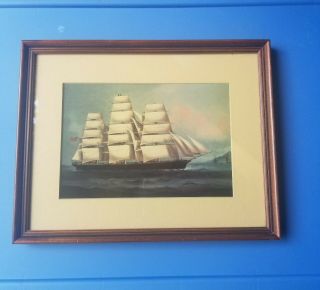 Vintage Framed Picture British Clipper Sailing Ship Nautical Decor 12x9