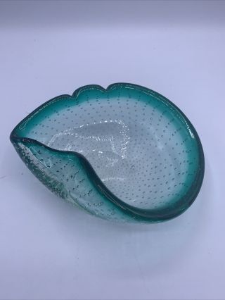 Vintage Murano Teal Blue Controlled Bubble Glass Ashtray/bowl