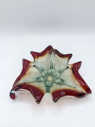 Vintage Murano Art Glass Bowl Centerpiece Red Blue Green 9”