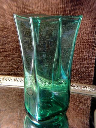 Blenko Hand Made Art Glass Green Bag Vase 8 1/4 Inches Tall