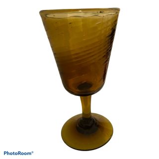 Set Of 6 Handcrafted Vintage Blown Glass Amber Stemware Swirl Pattern