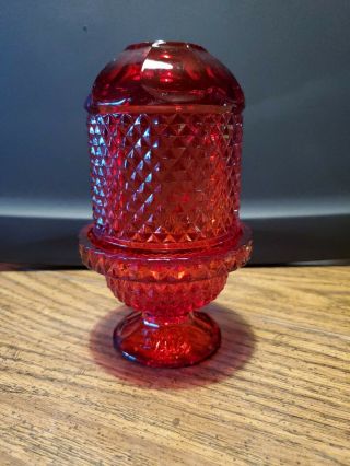 Vintage Viking Fairy Lamp Ruby Red Diamond Point Glass Candle Holder Ex