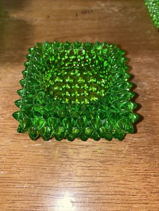 Vintage Fenton Glass Hobnail Spiked Green Tea Light Candle Holder Uranium Glow￼s 2